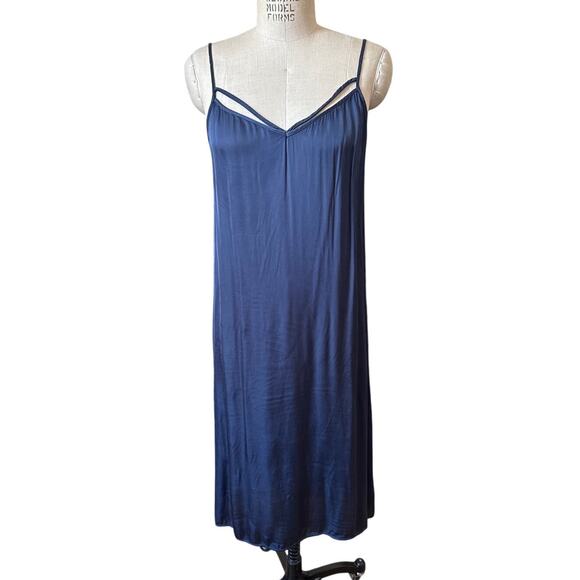 Velvet by Graham & Spencer Navy Blue Satin Kambree Midi Slip Dress Size Small - Picture 1 of 6